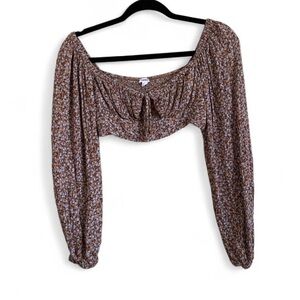 Garage Floral Brown Off-Shoulder Crop Top size Small!